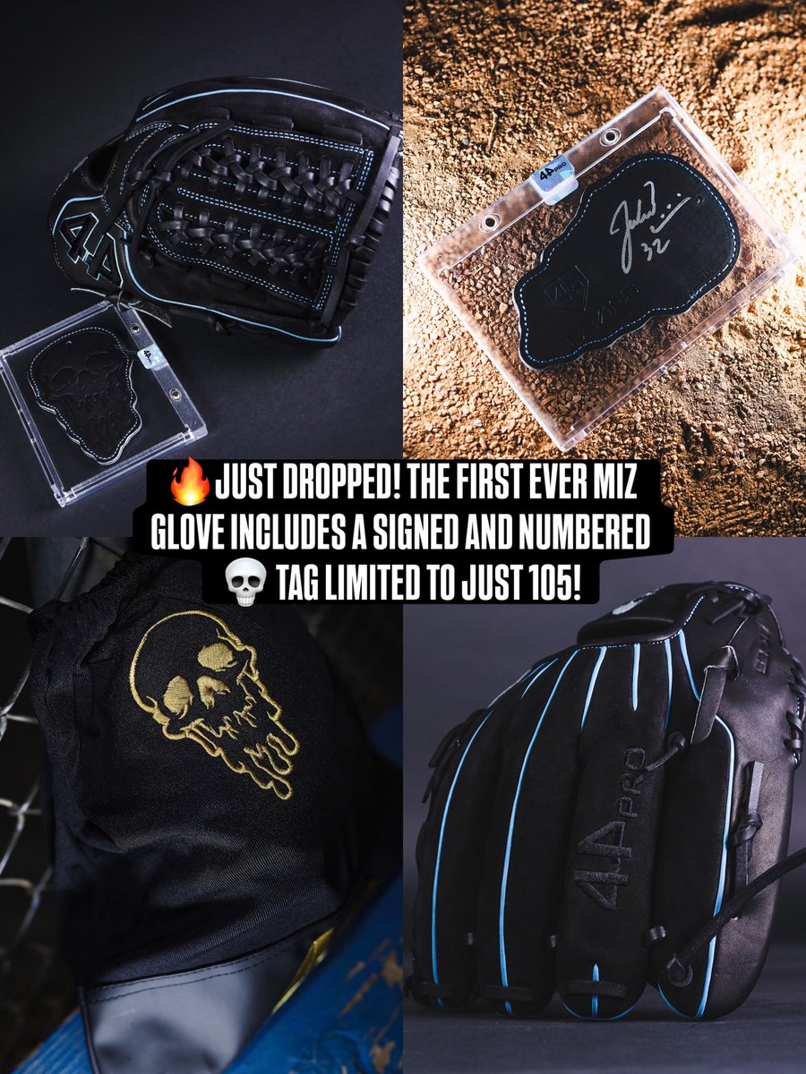 44ProCustom's tweet photo. Introducing the Jacob Misiorowski Limited Edition Pro Model ACX - an exact replica of the glove Miz takes to the mound.

Built on our Elite Series platform - each glove comes with an oversized Leather Melted Skull Placard signed by Miz himself.

Only 105 individually numbered gloves available.

When they’re gone, they’re gone.

🔗 https://t.co/DHSZ5ZMYYB