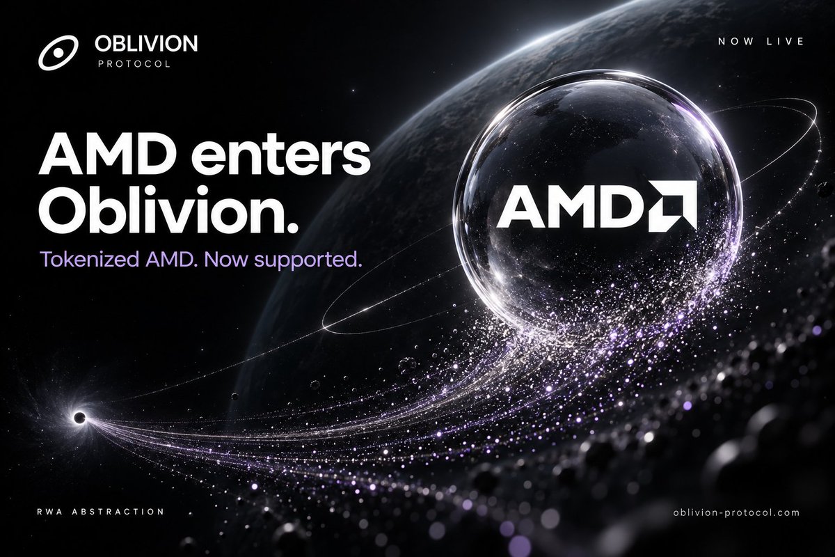 oblivionprtcl's tweet photo. AMD is now live on Oblivion.

Send AMD stock tokens individually or alongside other supported assets in one atomic basket transfer on Robinhood Mainnet.

11 assets. Your wallet. Your next move.

https://t.co/pN0wFvR9TW

$OBLV https://t.co/KAYYPzkRBK