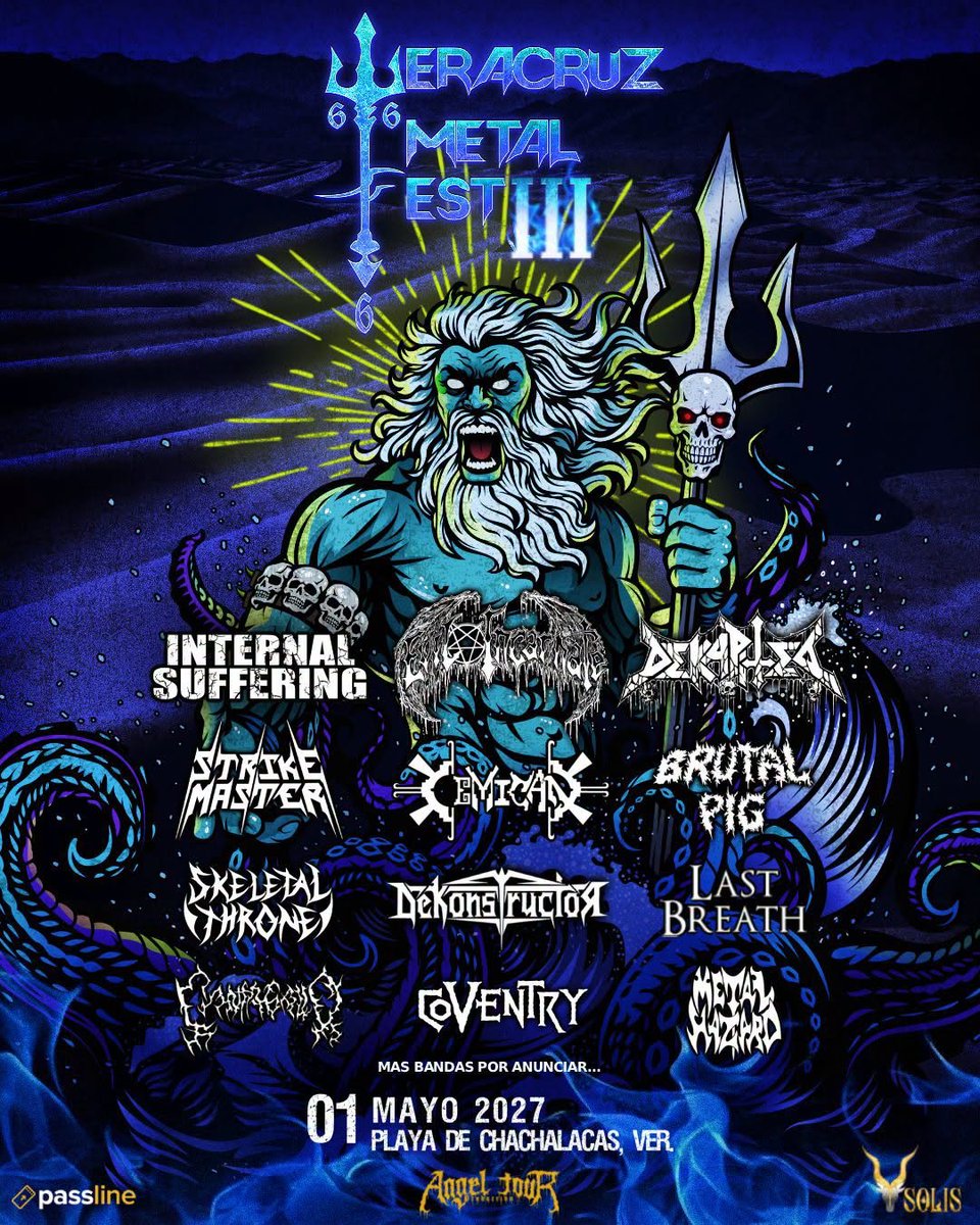 noxpressmx's tweet photo. @strikemaster666 @CEMICANband 🌊💀 Veracruz Metal Fest III sigue tomando forma y confirma una descarga de brutalidad para el próximo 1 de mayo de 2027 en Playa de Chachalacas, Veracruz.

Encabezando esta nueva tanda de anuncios aparecen los veteranos del death metal Internal Suffering, acompañados por nombres como Cenotaph, Brutal Pig, Strike Master, Dekonstruktor, Last Breath y más.

🔥 Death Metal 🔥 Brutal Death 🔥 Thrash Metal 🔥 Underground mexicano e internacional

Y aún faltan bandas por anunciar.

#VeracruzMetalFest #MexicanMetal #MetalFestival