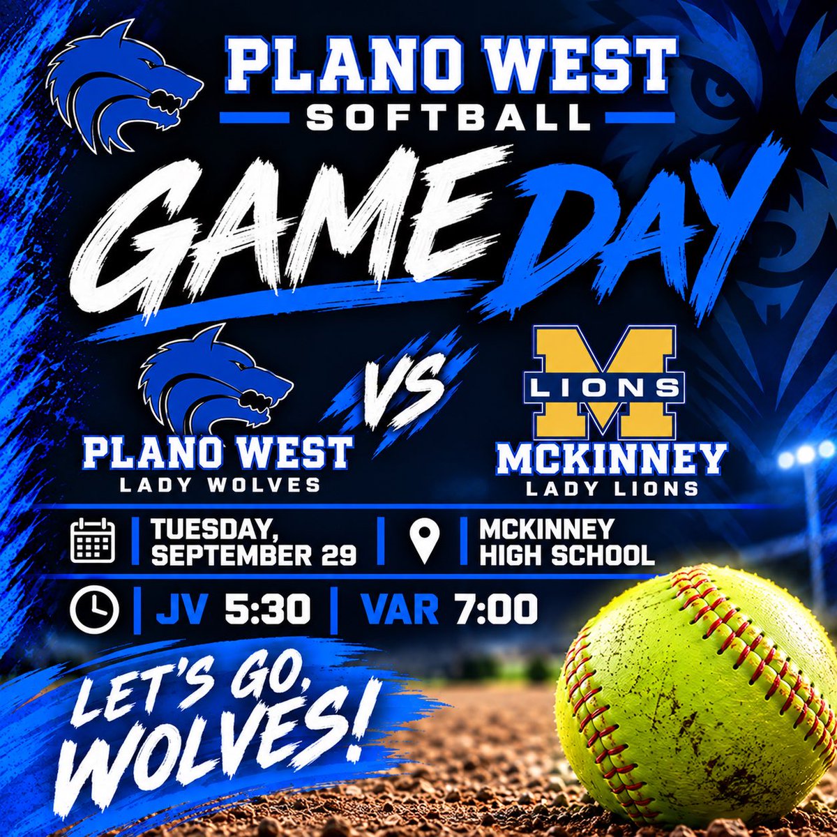 PWSH_Softball's tweet photo. The Lady Wolves are on the road! πΊπ₯
π
Tuesday, September 29
π McKinney High School
β° JV 5:30 | VAR 7:00
Come out and support the Wolves! ππΊ
LETβS GO, WOLVES! ππ₯
#planowestsoftball #planowest #lwg #softball #gameday https://t.co/5foGOU0vvb