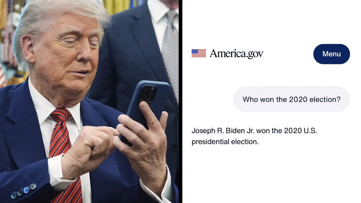 GOP__Ls's tweet photo. 🚨 BREAKING: Trump's new AI recognizes Joe Biden won the 2020 Presidential election.

Republicans are now calling it "woke." https://t.co/5wshDPlnZy