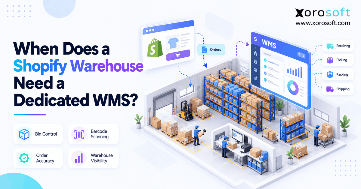 Xorosoft's tweet photo. Shopify orders may scale before your warehouse process does. 📦
If picking, replenishment, locations, or inventory accuracy start breaking, it may be time for a dedicated WMS.
https://t.co/d78We1A55A
#Shopify #WMS #InventoryManagement https://t.co/k6NvaR2OD3