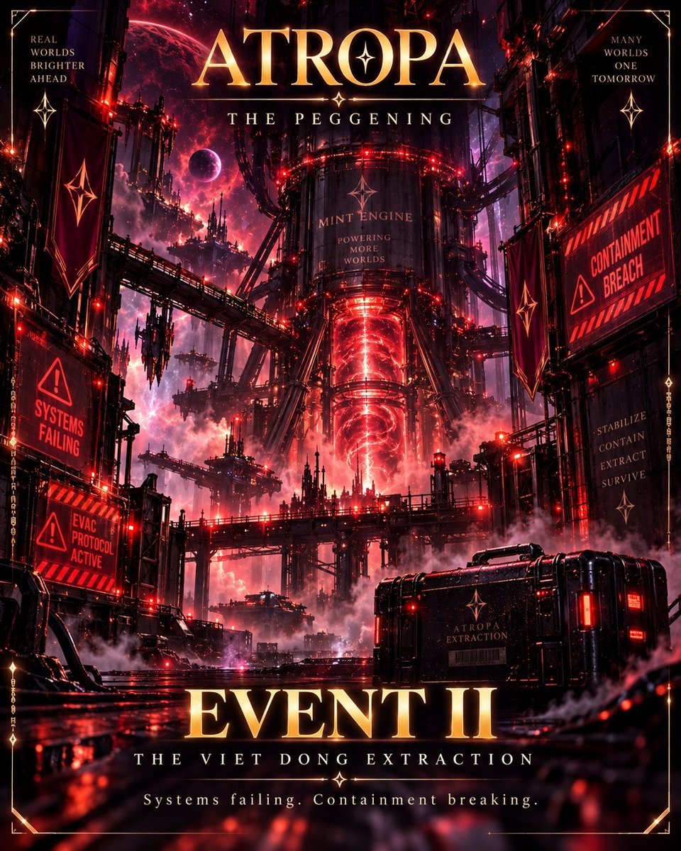 ThePeggening's tweet photo. EVENT II changes the mood completely.
SYSTEMS FAILING.
CONTAINMENT BREACH.
EVAC PROTOCOL ACTIVE.
The Viet Dong Extraction turns the Mint Engine into an emergency instead of another normal objective.
#Atropa #ThePeggening #pdai $pmkr #ESM #vietdong @VIETDONG_20CM https://t.co/koFtZKcYlI