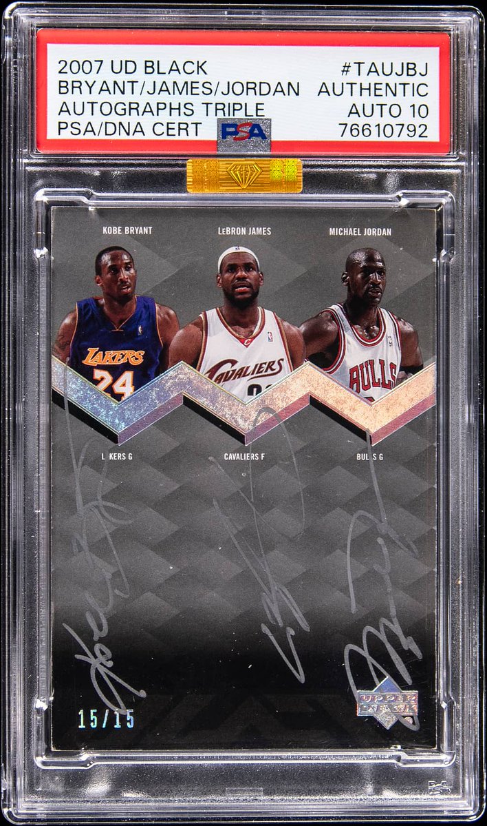 GoldinCo's tweet photo. Three signatures that barely need an introduction. Kobe Bryant. LeBron James. Michael Jordan. ✍️🏀

BID NOW in our Monthly Elite Auction ➡️ https://t.co/Wut6opTDrX

This 2007 Upper Deck Black Triple Autograph brings three of basketball’s most iconic names together on a single card
