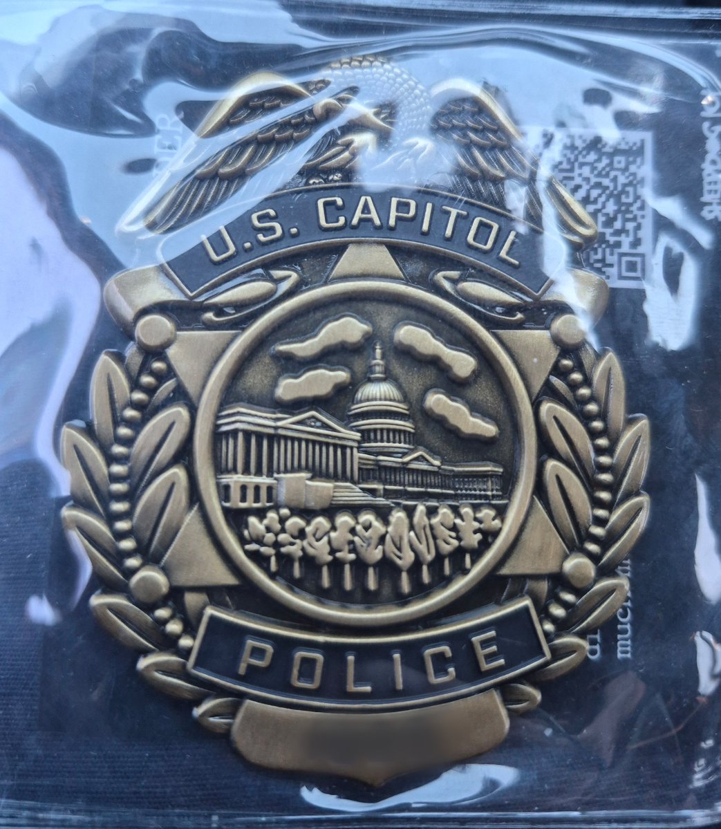BadgedPatriot's tweet photo. Many police departments have challenge coins which are coins with department logos on them. Many officers collect them. I personally never have. But today, I got gifted a very unique challenge "badge." He said very few people have it so I think I'll hang on to it. Ive never seen one of this quality & its the size of their real badge. The guy is a current US Capitol police officer with many decades on the force. He & I shared a very enjoyable conversation talking shop. Before we parted ways I had to ask the question. 
Me: Were u there on Jan 6th?
Him: Yeah man & I know what you're going to ask me. The answer is that it was a complete sham. I plan to maybe write a book about it after I retire but I don't know if I want to go down that road or not. There would be major implications if u know what I mean."
I respected what he said & didn't push but I gave him my number in case he wanted to talk later or anything. That guy made my day. Great interaction!👮‍♂️🚔