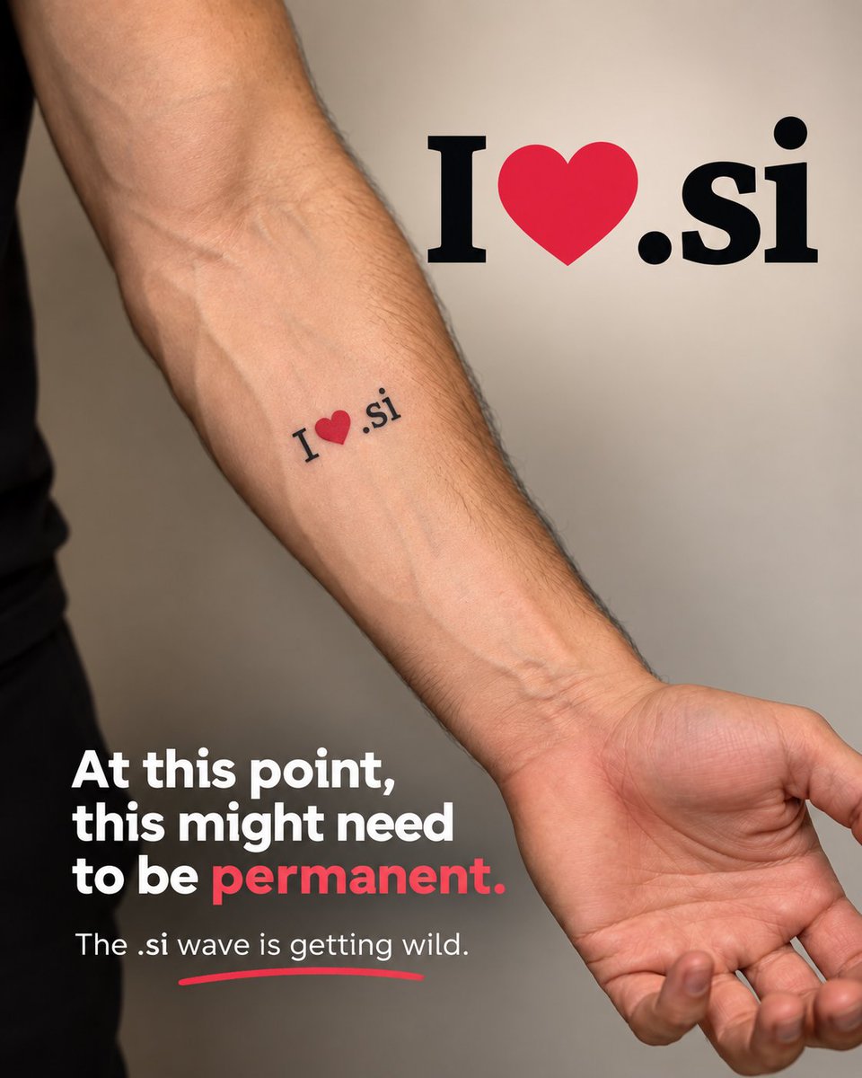 wefollowsi's tweet photo. I ❤️ .si
At this rate, the only .si I’m not selling is the one on my arm. 😂
#dotsi #domains #domaininvesting #superintelligence https://t.co/vU4daFV48p