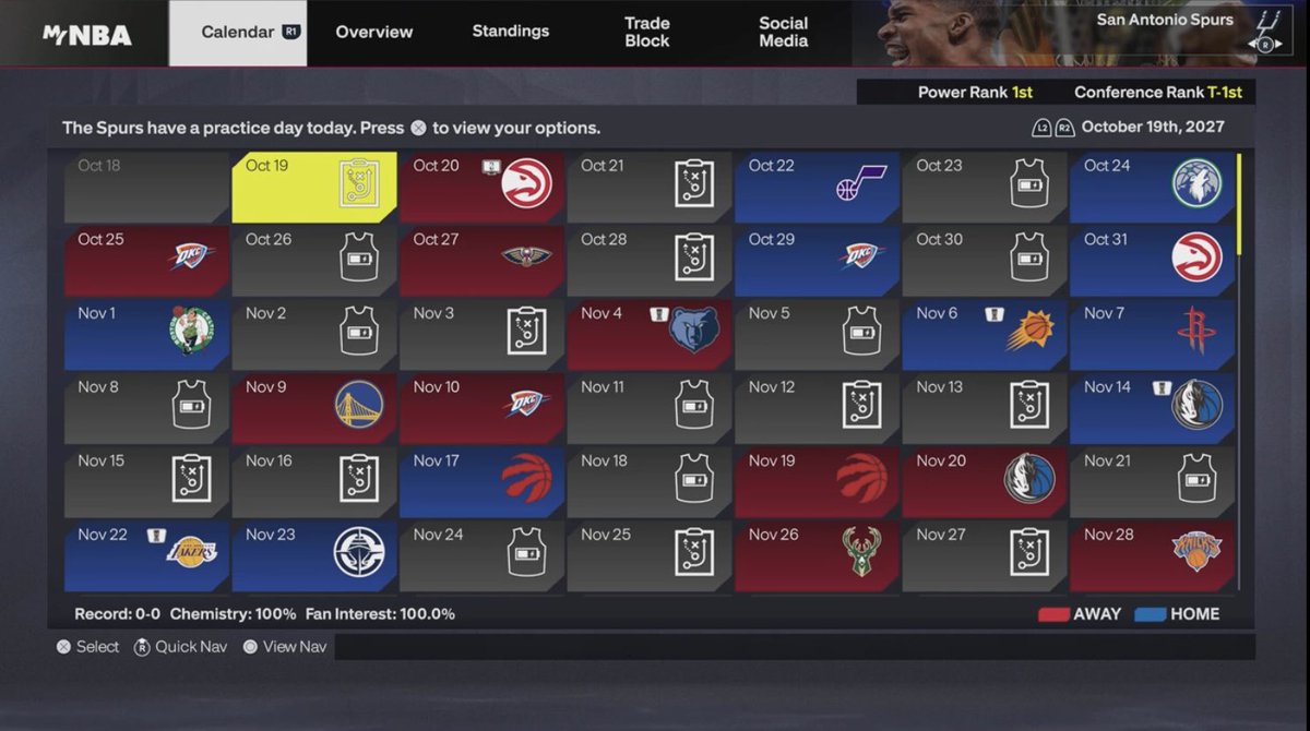 KFACTORJr's tweet photo. opening schedule for the 27-28 season #nba2k27 #mynba #spurs https://t.co/gLTVa9Id0n
