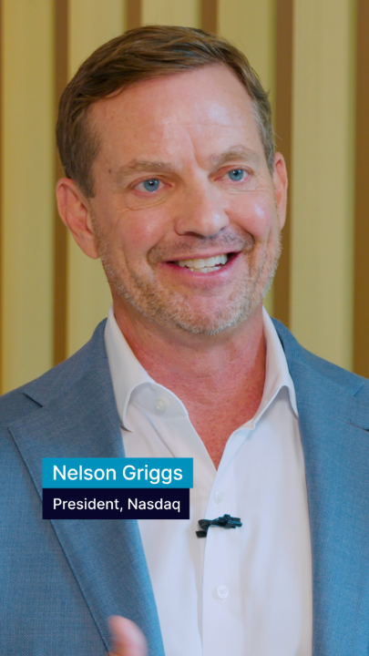 Nelson Griggs, President of Nasdaq, is shown smiling in a professional portrait during his appearance at the Fast Company Innovation Festival, where he discussed the ideas and opportunities shaping the future.