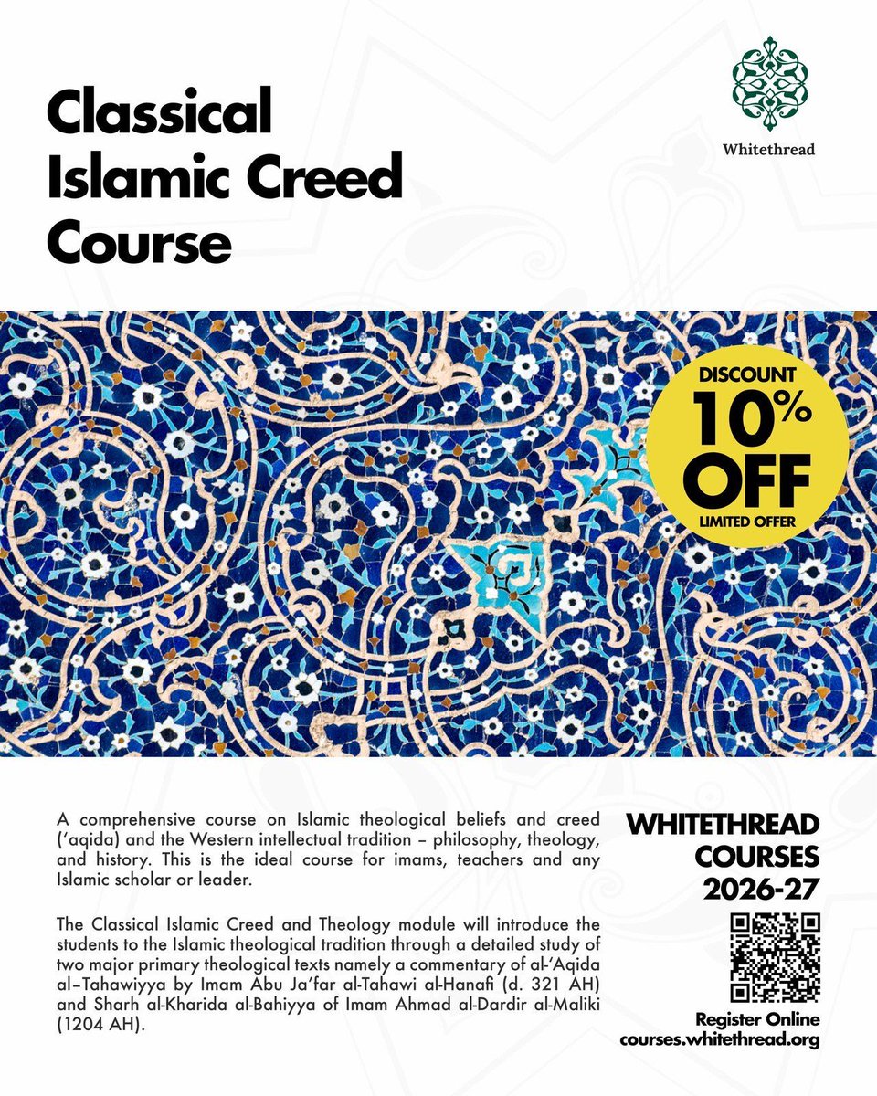 WTDIns's tweet photo. The 'Aqida al-Tahawiyya and al-Kharida al-Bahiyya, worked through in full.

Classical Islamic Creed Course 2026-27
£629.10 (was £699) — 10% off until 1 November
Pre-recorded, released weekly from 2 November. You set the pace.

https://t.co/tIcH4berAu https://t.co/awBpFg8EXd