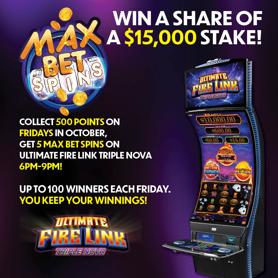 ChinookWinds's tweet photo. Win a share of a $15,000 stake!
Collect 500 points on Fridays in October, and you could get 5 MAX BET spins on “Ultimate Fire Link Triple Nova” from 6pm-9pm! Up to 100 winners each Friday. YOU KEEP YOUR WINNINGS! https://t.co/LQTnGtUfJb