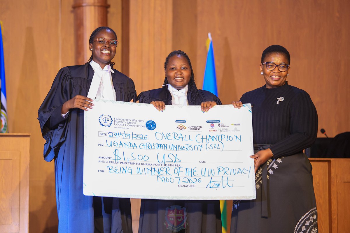 UCUniversity's tweet photo. WE ARE THE REGIONAL MOOT CHAMPIONS!🏆🥇

Team UCU has won the regional rounds of the Unwanted Privacy Witness Moot Competiton after defeating University of Dar es Salaam.

The team takes home a prize of $1500 & a full-funded trip to Accra, Ghana for the 2026 Africa Privacy Symposium.

This is the second win in a row for Team UCU, following a 2025 victory in Tanzania. #JoinUCU #Centerofexcellence