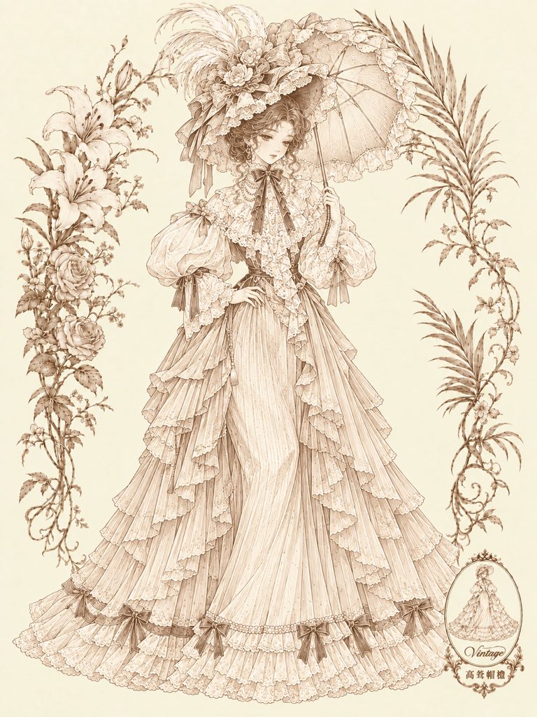 ai_li8668's tweet photo. Lace parasol: Victorian lady’s sunshade and etiquette. Lace, ribbons, flowers — garden tea party elegance. https://t.co/GhnTnFjbku