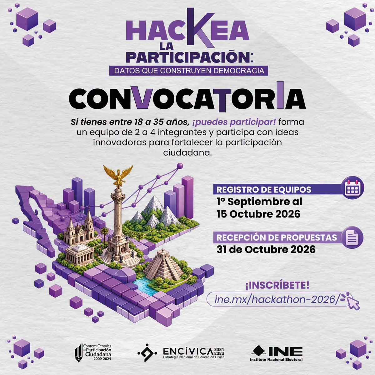 Inejd01's tweet photo. 📷📷 ¡Hackea la participación!
Si tienes entre 18 y 35 años, forma un equipo de 2 a 4 integrantes y participa con ideas innovadoras para fortalecer la participación ciudadana. 📷📷
📷 Registra tu equipo hasta el 15 de octubre. ¡Participa! 📷 https://t.co/CVTzsqi4tc