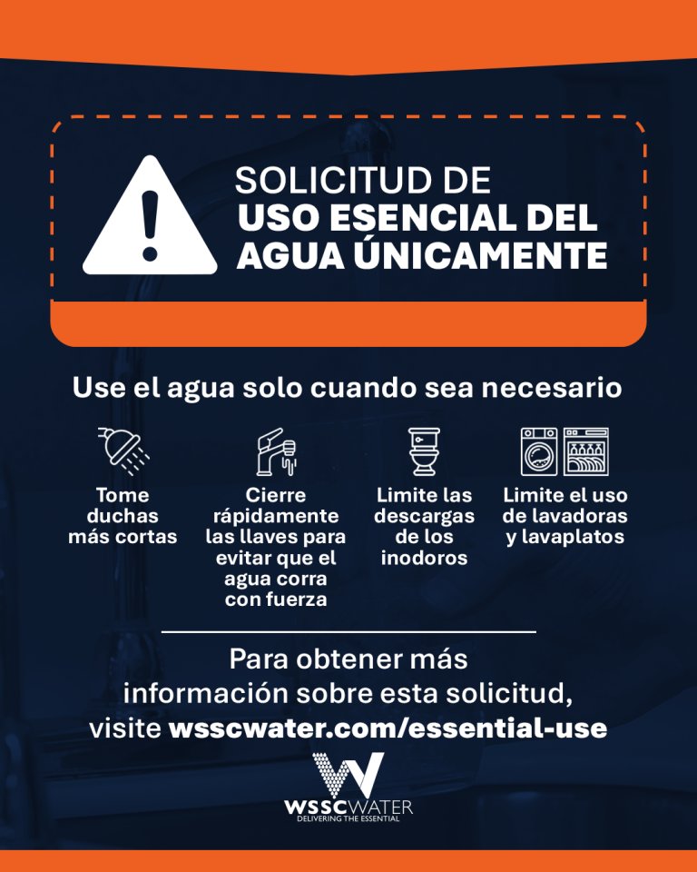 WSSCWaterNews's tweet photo. Solicitud Urgente – Actualización de las 12:40 p.m. del 29 de septiembre. 

Continúa la solicitud de Uso de Agua Solo para Necesidades Esenciales para todos los clientes de WSSC Water

Energía restaurada: Los equipos en la Planta de Filtración de Agua Potomac están trabajando activamente para restablecer los sistemas y poner la planta nuevamente en funcionamiento.

Mas Detalles: https://t.co/n2eHQdKkXW