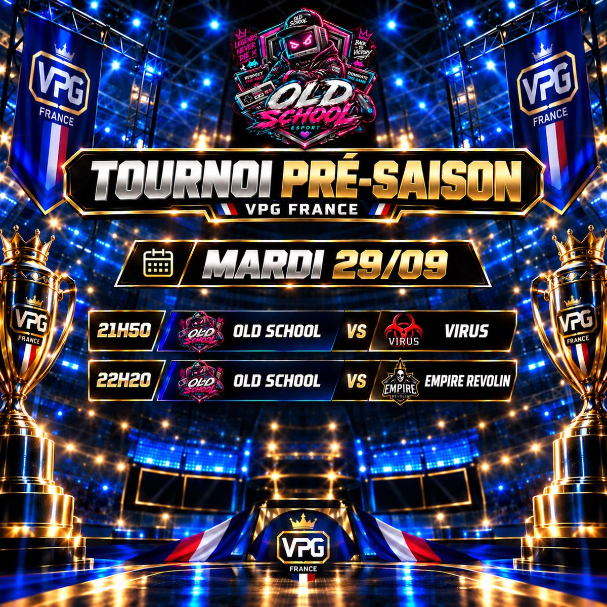 OldSchooleafc's tweet photo. 🔥���� TOURNOI PRÉ-SAISON — VPG FRANCE 🏆🔥

La  Old School poursuit son tournoi de pré-saison ce soir ! 🎮⚽

Deux nouveaux rendez-vous au programme :

⏰ 21h50 🆚 Virus Team Esport 
⏰ 22h20 🆚 Empire Revolin

Objectif : continuer sur notre lancée et aller chercher la qualification ! 💪🔥

@gramildinho @scoupine @VPGFrance_ 

#OldSchool #VPGFrance #PréSaison #EAFC #ProClubs