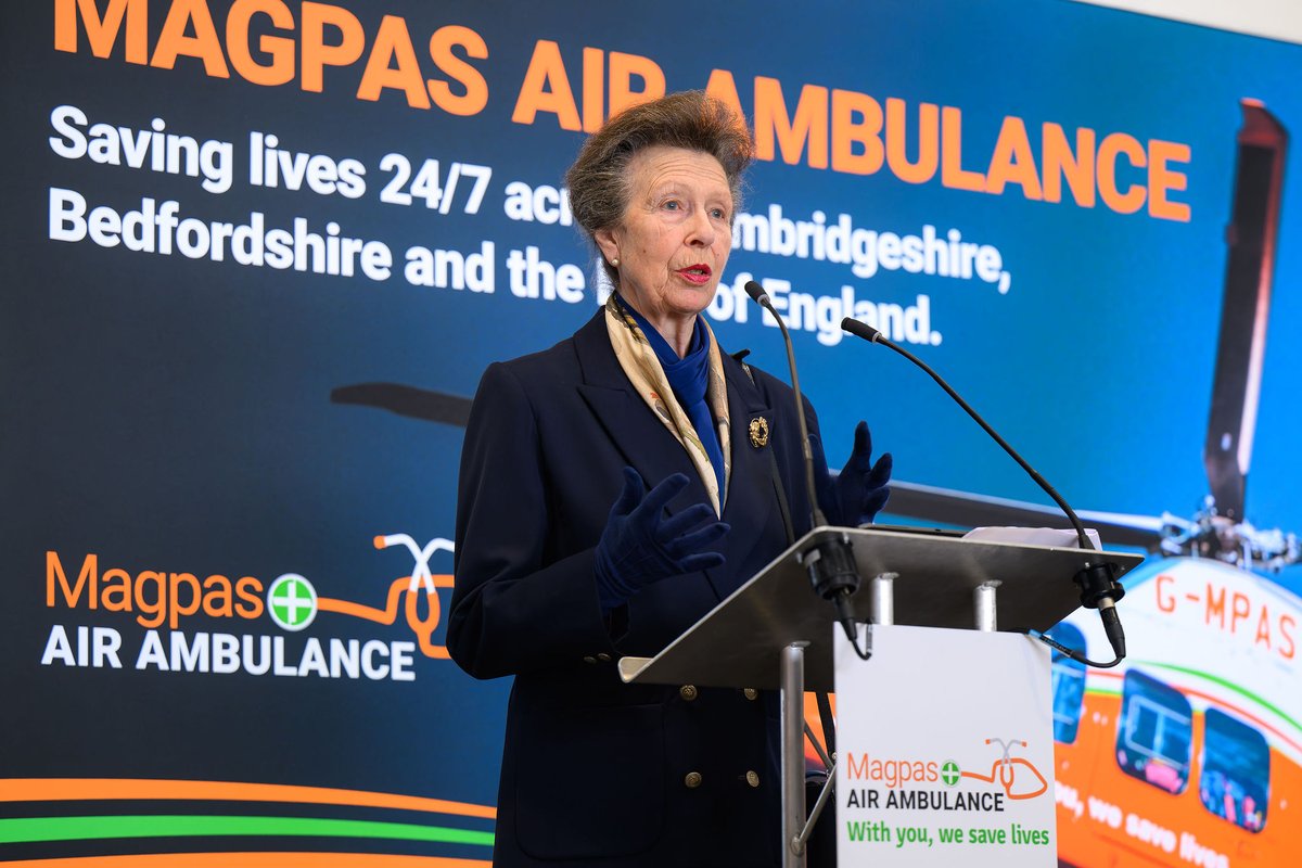 Magpas_Charity's tweet photo. It was an honour to welcome our royal patron, HRH The Princess Royal, to the Magpas Air Ambulance Headquarters this morning, who has previously commended our service and dedicated medical team for being a lifeline for communities across the region. https://t.co/ymDqpkhEcj