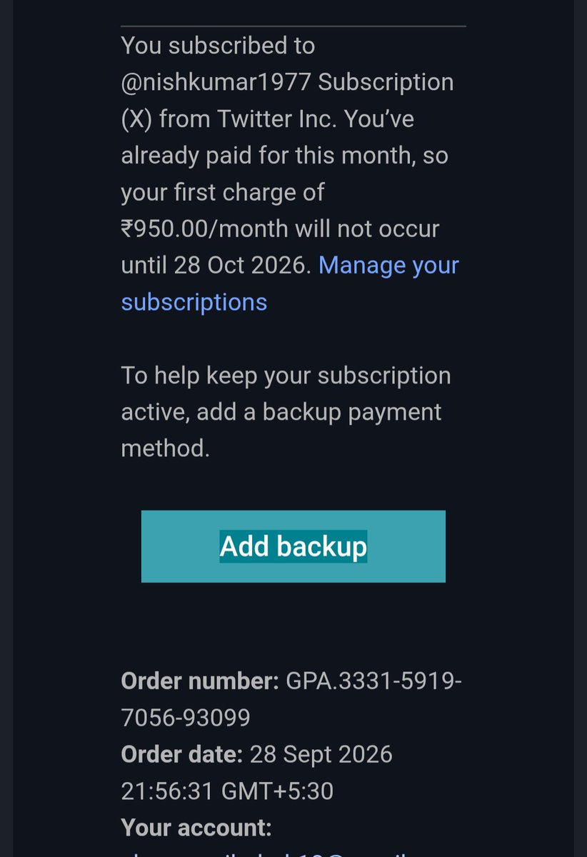 Shreyansjh's tweet photo. @X @nishkumar1977 Attaching order copy of payment and another email saying to register. But on clicking on register, it's redirecting to Twitter Nishant sir page with subscribe button https://t.co/iICLEGzbWR