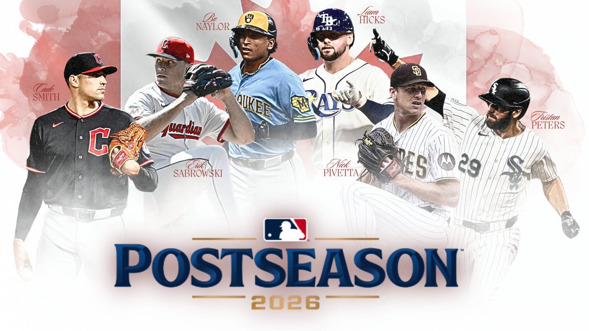 baseballcanada's tweet photo. Wishing the best of luck to the six Canadians in the 2026 MLB #Postseason !

🍁 Liam Hicks
🍁  Bo Naylor
🍁 Tristan Peters
🍁 Nick Pivetta
🍁 Erik Sabrowski
🍁 Cade Smith

🇨🇦 ⚾
#BaseballCanada | #MLBCanadians https://t.co/fuGAT7ZUy5