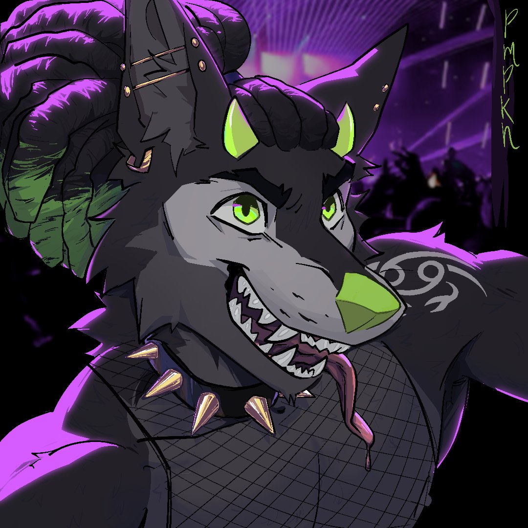 KaitheWolf3's tweet photo. Kal at the club for approximately five minutes before the “behave tonight” plan completely disappears. 💚

A little neon, a little attitude, one fangy grin and suddenly he’s looking way too pleased with however much attention he’s managed to collect.

Nothing has even happened yet.

That’s the dangerous part.~

Art by pumpkin!