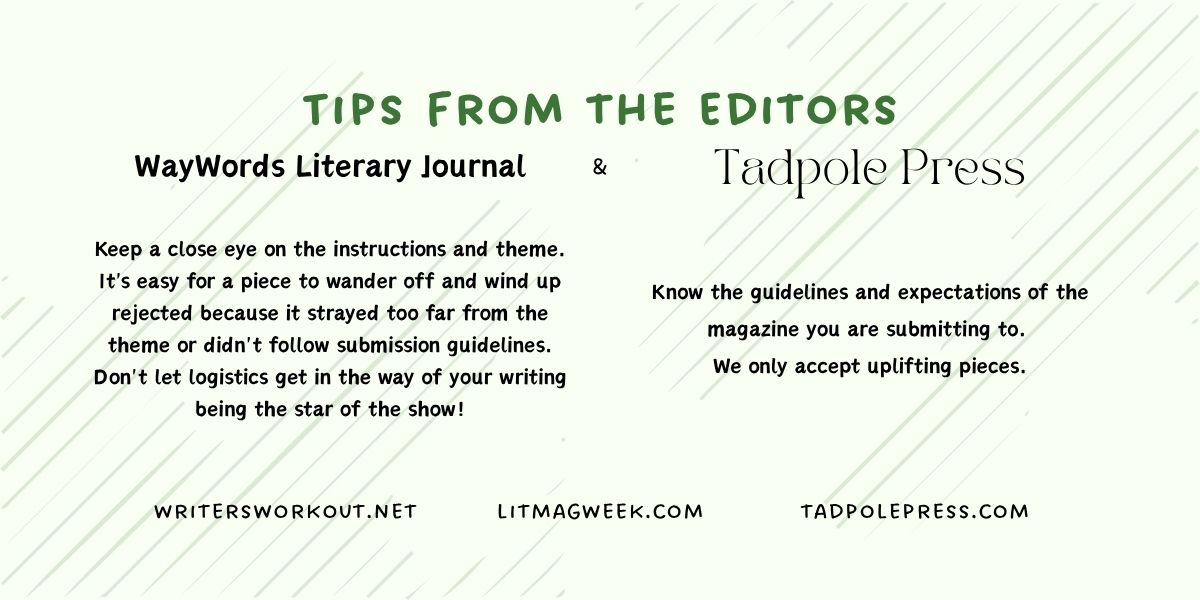 WayWordsJournal's tweet photo. You might be surprised how similar advice can be from mag to mag. 
#LitMagWeek #editoradvice https://t.co/DfhqNbpn3E