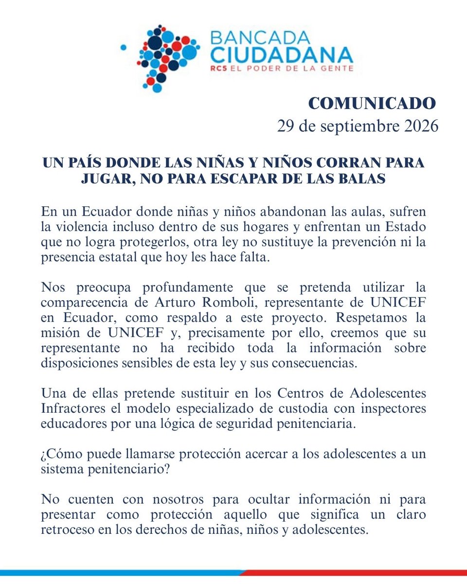 BancadaRC5's tweet photo. #MásPrevenciónMenosDiscurso

No se protege a niñas, niños y adolescentes con discursos ni con leyes que esconden sus verdaderas implicaciones.

Nos preocupa que incluso la voz de UNICEF pueda estar siendo utilizada para legitimar un proyecto sin que sus representantes conozcan toda la información.

La niñez necesita un Estado que llegue antes que la violencia.
Los adolescentes necesitan protección y reintegración, no una lógica penitenciaria.