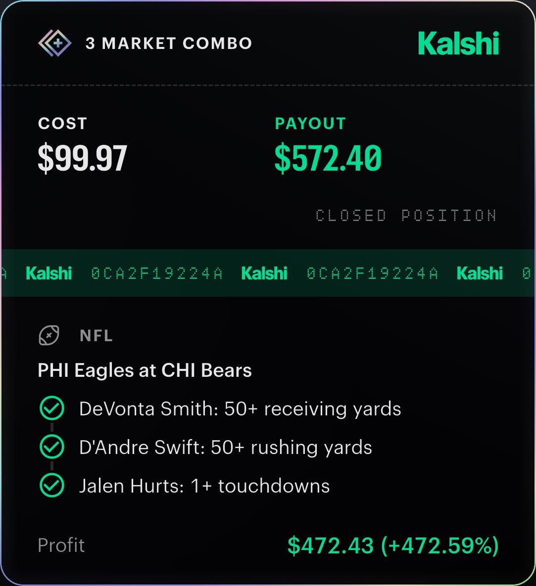CBLocksss's tweet photo. @Bigbetsbrand123 🔥BANGGGG🔥

• D. Smith Over 50+ Receiving Yards ✅
• D. Swift Over 50+ Rushing Yards ✅
• J. Hurts 1+ Anytime Touchdown ✅

$100 ➡️ $572 https://t.co/8DrbJbBlVZ