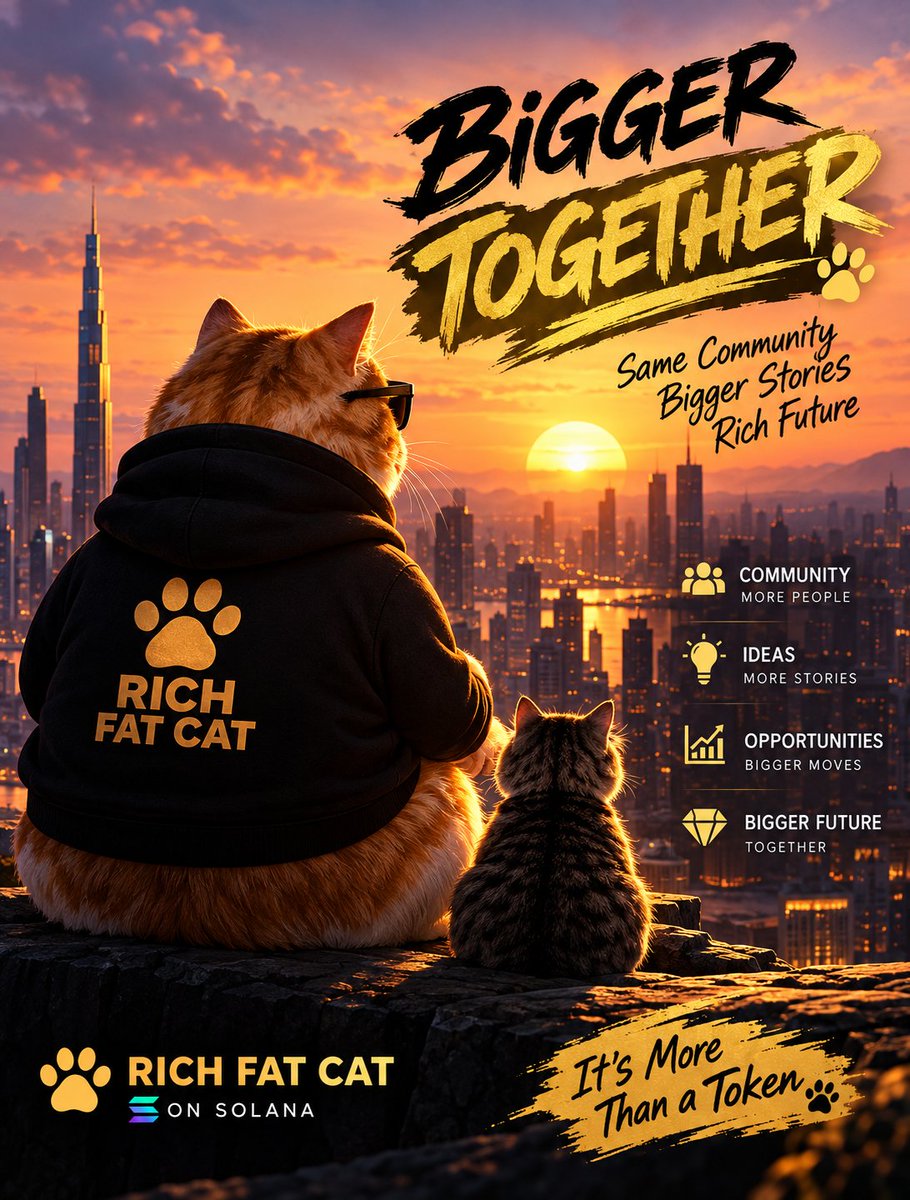 RichFatCatonSol's tweet photo. Bigger together. 🐾

Community.
Ideas.
Opportunities.
A bigger future.

Rich Fat Cat is being built one step at a time, with room for people to connect and share ideas.

Same vision. Bigger stories. Built together.

Stay tuned. 🐱

#RichFatCat #RFCATCAT #Solana #Memecoin #crypto https://t.co/kp1d99PhPX