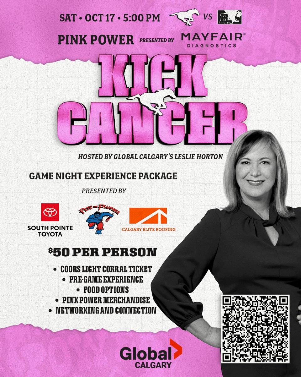 calstampeders's tweet photo. Let's kick cancer, together! 🦵

Hosted by Leslie Horton, join us for an unforgettable evening of community, fundraising, and football as we celebrate cancer survivors, support those currently fighting, and honour the loved ones who stand beside them. 🩷

🎟️ Buy tickets: https://t.co/73v82dunBr

@global_leslie | #TogetherWeRide