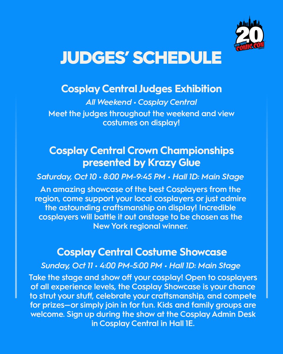NY_Comic_Con's tweet photo. Meet the cosplayers helping crown this year's champions 💥 Say No to Scrunchies, Dressesandcapes, and Akellyz are this year's Cosplay Central Crown Championships judges. 

Throughout the weekend, you'll be able to meet them at Cosplay Central, see their work on display, and watch them help spotlight the incredible talent in our cosplay community during the Cosplay Central Crown Championships and Cosplay Showcase. 

You’ve seen their builds online. Now see the craftsmanship up close at NYCC. Get tickets at https://t.co/bGfHEghTqs 

Cosplay Central, Cosplay Central Crown Championships, & Cosplay Repair presented by Krazy Glue