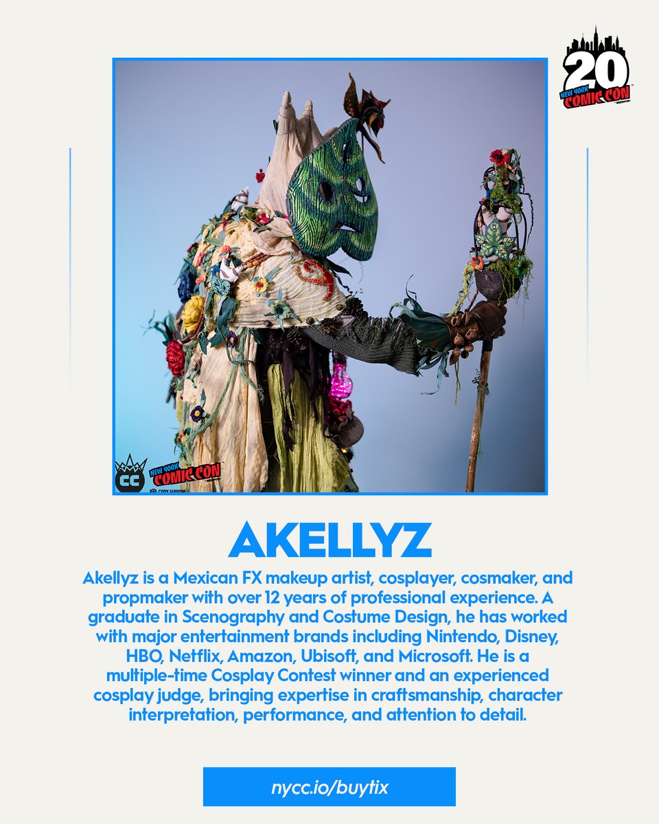 NY_Comic_Con's tweet photo. Meet the cosplayers helping crown this year's champions 💥 Say No to Scrunchies, Dressesandcapes, and Akellyz are this year's Cosplay Central Crown Championships judges. 

Throughout the weekend, you'll be able to meet them at Cosplay Central, see their work on display, and watch them help spotlight the incredible talent in our cosplay community during the Cosplay Central Crown Championships and Cosplay Showcase. 

You’ve seen their builds online. Now see the craftsmanship up close at NYCC. Get tickets at https://t.co/bGfHEghTqs 

Cosplay Central, Cosplay Central Crown Championships, & Cosplay Repair presented by Krazy Glue