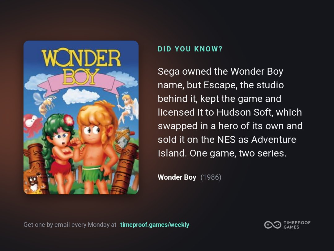 timeproofgames's tweet photo. Wonder Boy or Adventure Island? https://t.co/HqE6oMj2bQ