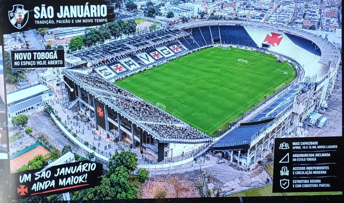 charlavasco1898's tweet photo. Eu compraria FÁCIL essa ideia de um tobogã em São Januário proposta pelo @AVascainos ! Não precisaria derrubar tudo; abriria mais 15 mil pessoas em um setor que poderia ser de valor mais acessível; não demandaria tanto tempo de reforma e teríamos um estádio MUITO funcional! https://t.co/u0T0REk5Ui
