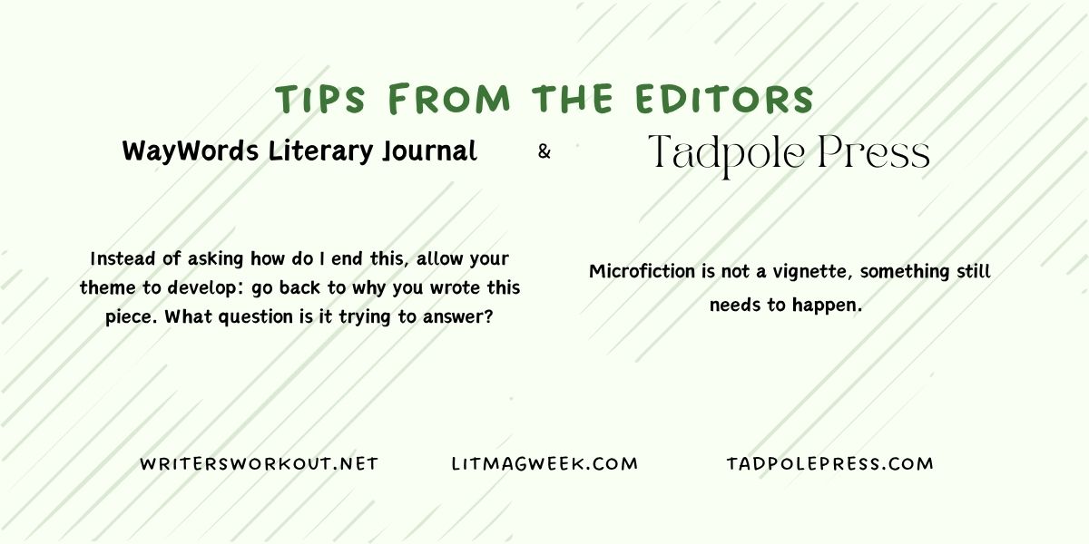 WayWordsJournal's tweet photo. For the best success, focus on the development of your piece throughout.
#LitMagWeek #editoradvice https://t.co/uwQvKsDiHO