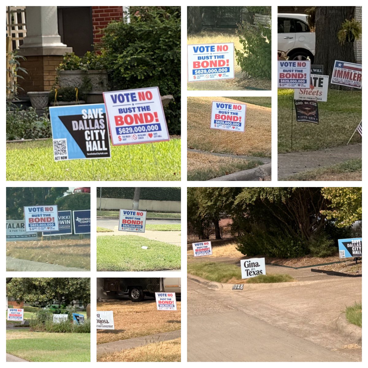 BustTheBond's tweet photo. Yard signs are going up across the city - we can barely keep up! ❤️

These signs are sharing yards with Democrats, Republicans, and Save City Hall signage. 

Send a DM if you want one delivered to your home! 

Vote NO in NOvember on Prop A to Bust the Bond! https://t.co/m21JwFzFu0