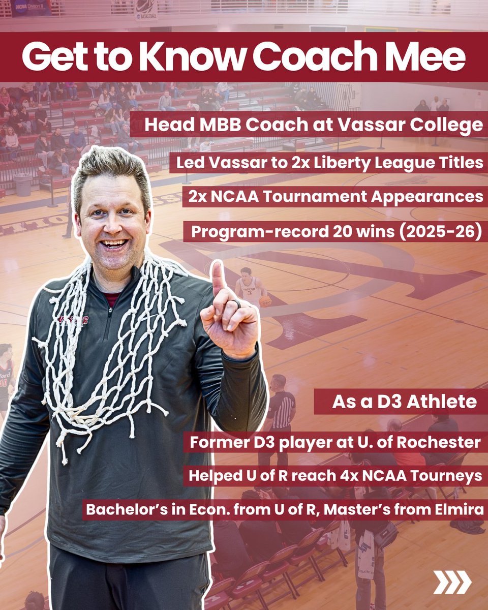 D3Direct's tweet photo. Get to Know Coach Ryan Mee

- Former D3 Athlete (@URMensHoops)
- Now, the Head Coach of @VassarMBB

We'll be talking all things D3 sports recruiting, financial aid, and answering live audience questions https://t.co/emU4FmQyxb