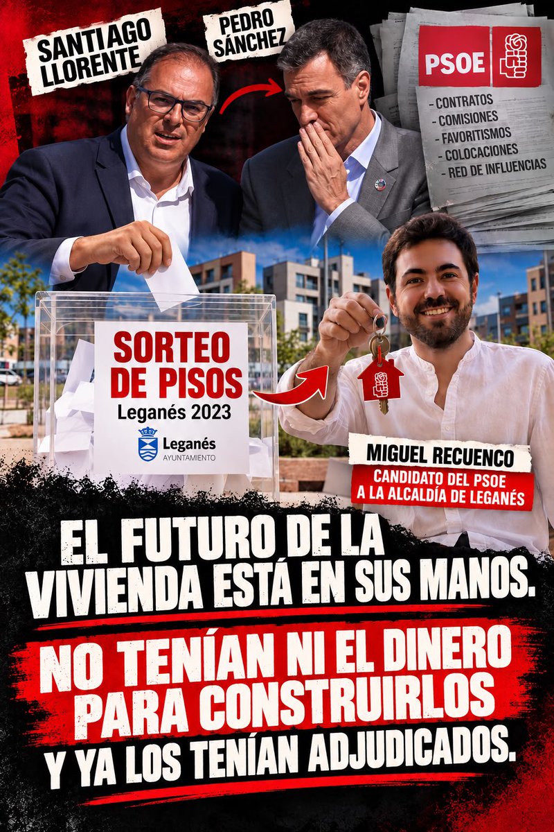ppleganes's tweet photo. 🧠 NO OLVIDAR

1. 2023: Pedro Sánchez presenta en #Leganés un plan de vivienda que apesta a corrupción: Koldo, Llorente, Levantina…
2. Al candidato neonato del @psoedeleganes le toca un piso baratísimo
3. Es el menú: socialista, de primero y de segundo, ladrillero. Desde 1979 ⬇️ https://t.co/y50rNE0luH