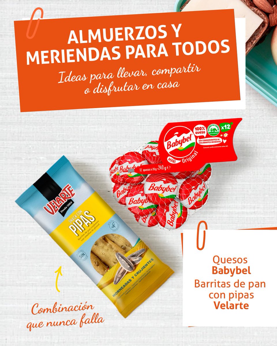 coalimar's tweet photo. ¿Buscas ideas para el almuerzo o la merienda? 😋

En Coalimar tienes opciones para llevar o disfrutar en casa:

🧀 de Babybel + pan de pipas de Velarte
🍎Pouch de Smileat
🌽Tortitas de maíz de Gullón  + guacamole de mimaflor

Encuentra tu combinación favorita en Coalimar. https://t.co/Irr1L2a1YP