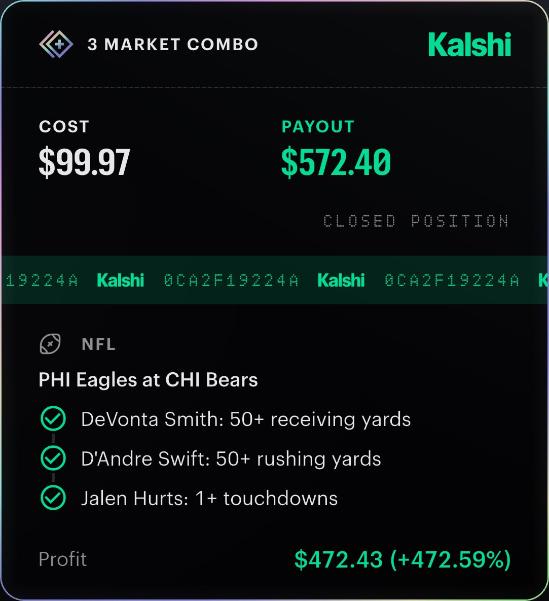 CBLocksss's tweet photo. @DanGambleAI 🔥BANGGGG🔥

• D. Smith Over 50+ Receiving Yards ✅
• D. Swift Over 50+ Rushing Yards ✅
• J. Hurts 1+ Anytime Touchdown ✅

$100 ➡️ $572 https://t.co/eywRqIa7yj