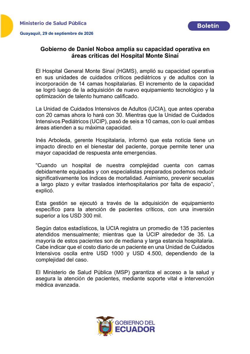HGMonteSinai's tweet photo. #BoletínDePrensa 🗞️ | Gobierno de Daniel Noboa amplía su capacidad operativa en áreas críticas del @HGMonteSinai.
Conozca más detalles 👇. https://t.co/4X7P4szpAw