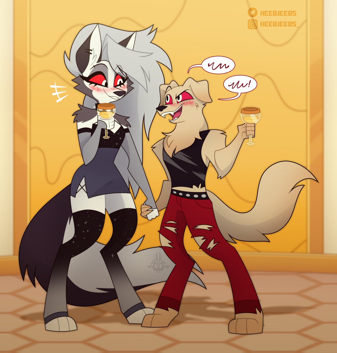 HeebJeebs's tweet photo. A little tipsy while having fun! 💛✨

/commission for @UhOh_hellhound 

_
#helluvabossoc #helluvabossfanart #hazbinhoteloc #hazbinhotelfanart https://t.co/41ATB17SQD