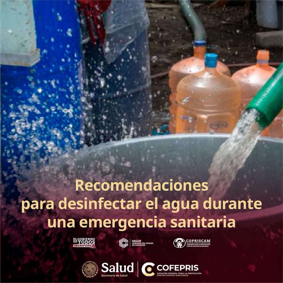 CCopriscam's tweet photo. Aunque el agua luzca limpia, puede contener microorganismos que no se ven a simple vista.
Ante una #Emergencia, desinfectarla antes de consumirla es una medida básica de protección a la salud.
#AguaSegura #CuidaTuSalud https://t.co/HDAn54InFD