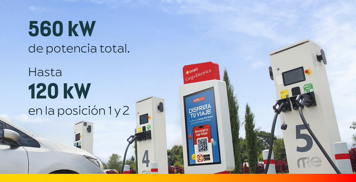 TerpelCol's tweet photo. Colombia ya tiene el cargador ultrarrápido más potente del país gracias a Terpel. ​

Está ubicado en nuestra estación El Sol por la Autopista Norte de Bogotá y reduce hasta en 50 % los tiempos de carga frente a un cargador rápido convencional.​

Seguimos construyendo la infraestructura que la transición energética necesita.⚡​

#MovilidadEléctrica #Terpel