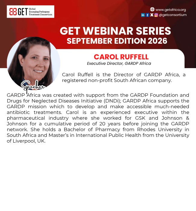 GETConsortium's tweet photo. 🔺 Happening Tomorrow!

Meet our speakers for the GET September Webinar on AMR &amp; Global Health Security.

📅 30 Sept | ⏰ 12 PM WAT

🔗 https://t.co/JsSK9McOA7

#GETWebinar #AMR #OneHealth #GETAfrica https://t.co/jMGUfzSuET