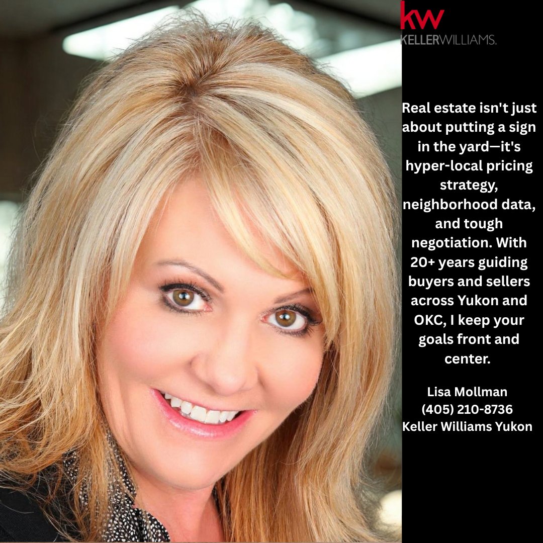 OKCHomesByLisa's tweet photo. Real estate isn't just about putting a sign in the yard—it's hyper-local pricing strategy, neighborhood data, and tough negotiation.  I keep your goals front and center.
Lisa Mollman (405) 210-8736 | Keller Williams, Yukon https://t.co/gCtpj3uwMY