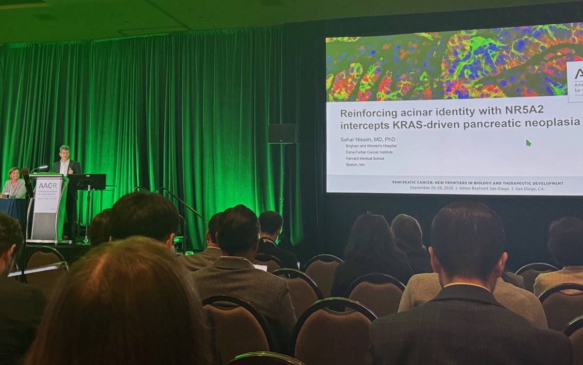 SaharNissim's tweet photo. Fantastic science at #AACRpan26! Grateful for the enthusiasm and feedback on our work developing a PDAC interception strategy by targeting NR5A2. Thanks to our team as we work toward new options for high-risk individuals! @DanaFarber_Hale @AACR #PancreaticCancer https://t.co/E3sFJnJ8kg