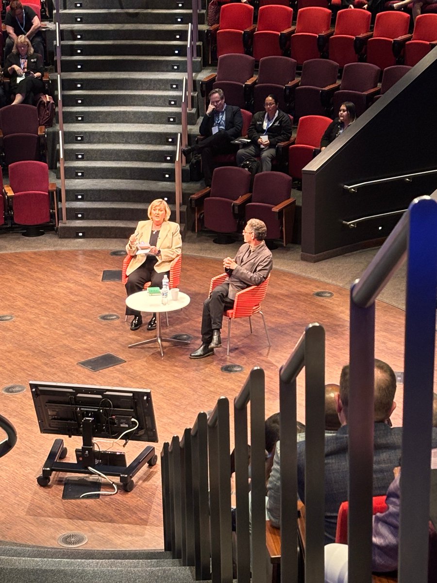 MEDITECH's tweet photo. John Halamka, MD, MS (President, @MayoPlatform) and Helen Waters (EVP & COO, @MEDITECH) take the stage at #MEDITECHLIVE for a Fireside Chat: From EHR to AI-Enabled Platform. https://t.co/udBWCMXKI8