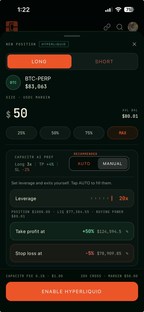 capacitr_xyz's tweet photo. The devs are getting active! 
Huge thanks to the team @DefinitiveFi 🧡

Advanced take-profit &amp; stop-loss orders powered by DefinitiveFi are now LIVE in our app, thanks to @0xBhaisaab 

Check us out on testflight! https://t.co/74r45boVnb https://t.co/CU0UDGpQ2O