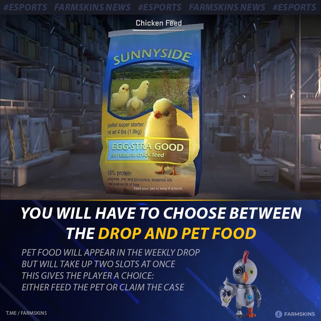 farmskins's tweet photo. 🎁 Pet food may appear in the weekly drop and will take up two slots at once. 

Players will have to choose: feed their pet or claim a case. https://t.co/EghnhFQQlS