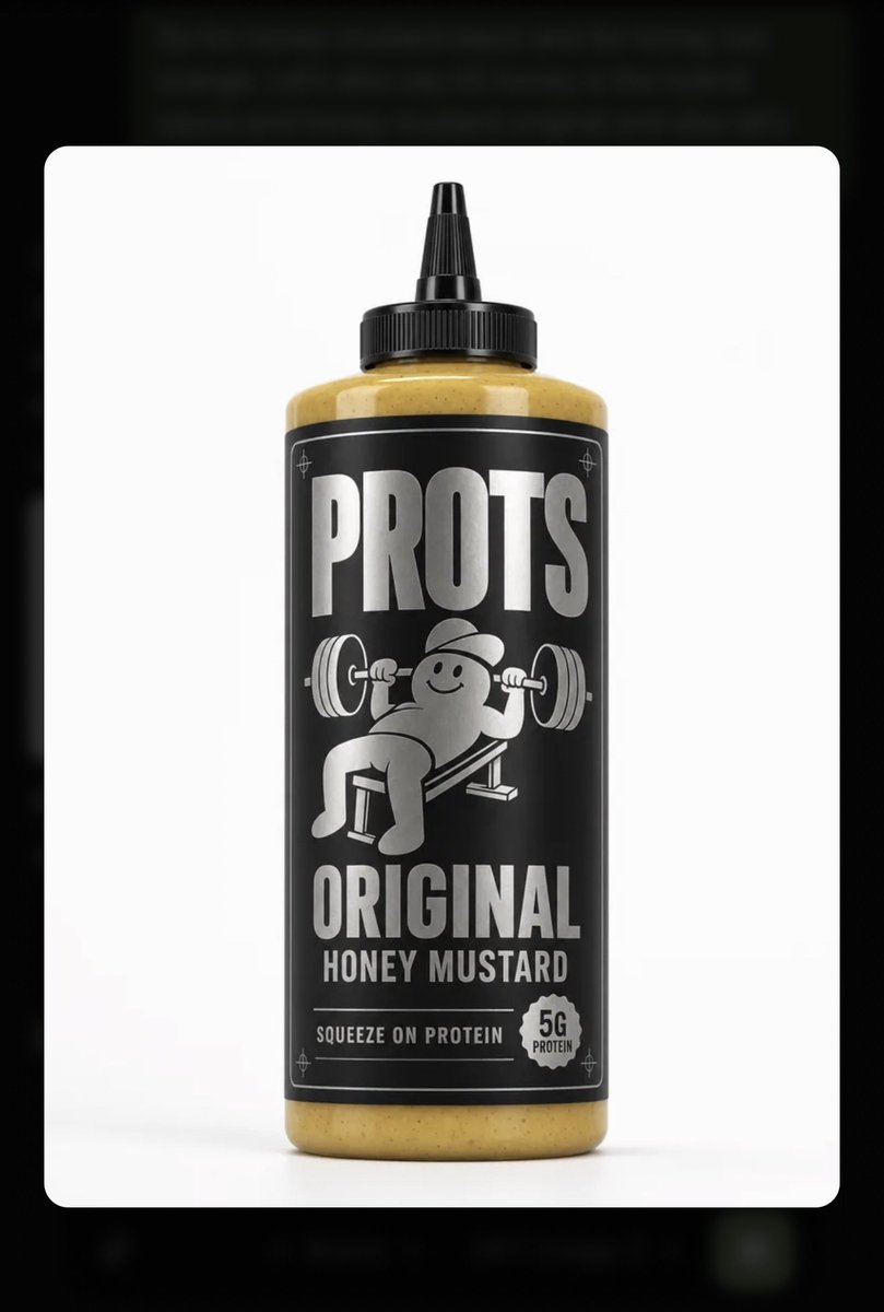 JorgeBetan2003's tweet photo. Brands I'd build with unlimited money, #1: PROTS

Sauces are everywhere right now, but "healthy" ones still taste like a compromise.

PROTS: protein, clean ingredients, a sauce you'd pour on dinner because it's good. Hot honey first, one creator who cooks and trains to bring the audience.

Shame it's only a mockup. Would you buy it?