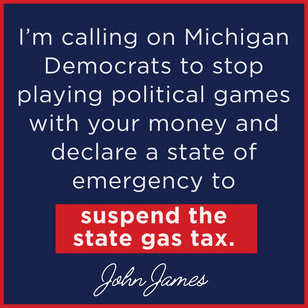 JohnJamesMI's tweet photo. Democrats would rather fix the blame than fix the problem. Enough is enough.

Suspend the state and federal gas tax now! https://t.co/pN1AHMMylP